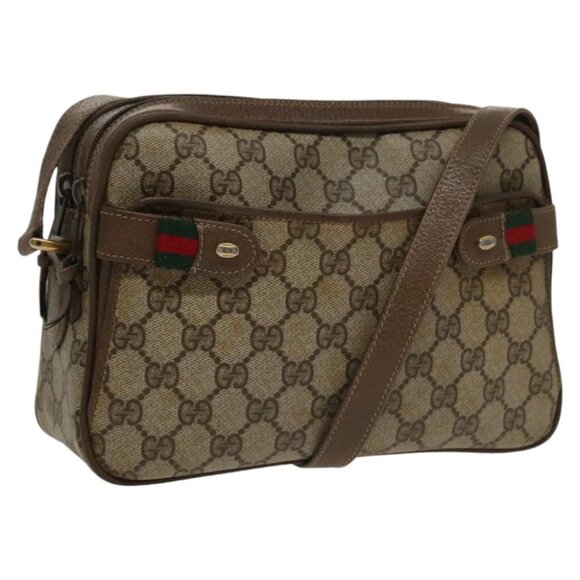 GUCCI GG Supreme Web Sherry Line Shoulder Bag PVC Beige - Picture 1 of 15